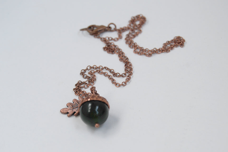 Green Jade and Copper Acorn Necklace | Cute Nature Acorn Charm Necklace | Forest Acorn Necklace | Woodland Gemstone Acorn | Nature Jewelry - Enchanted Leaves - Nature Jewelry - Unique Handmade Gifts