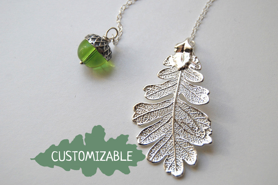 Silver Oak Leaf and Acorn Lariat | Electroformed Nature | Fall Leaf Lariat - Enchanted Leaves - Nature Jewelry - Unique Handmade Gifts