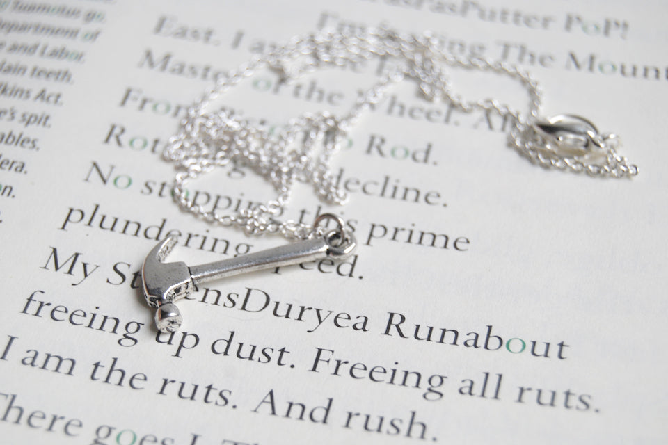 Little Hammer Necklace | Silver Hammer Charm Necklace | Tool Pendant - Enchanted Leaves - Nature Jewelry - Unique Handmade Gifts