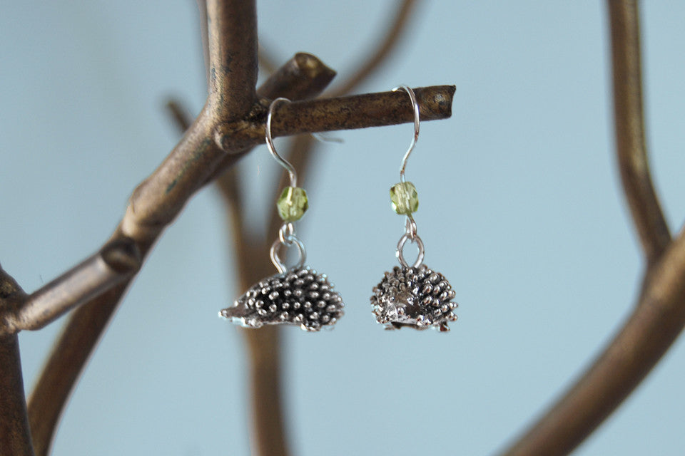 Adorable Teeny Tiny Hedgehog Earrings | Cute Silver Hedgehog Charm Earrings | Forest Hedgehogs - Enchanted Leaves - Nature Jewelry - Unique Handmade Gifts