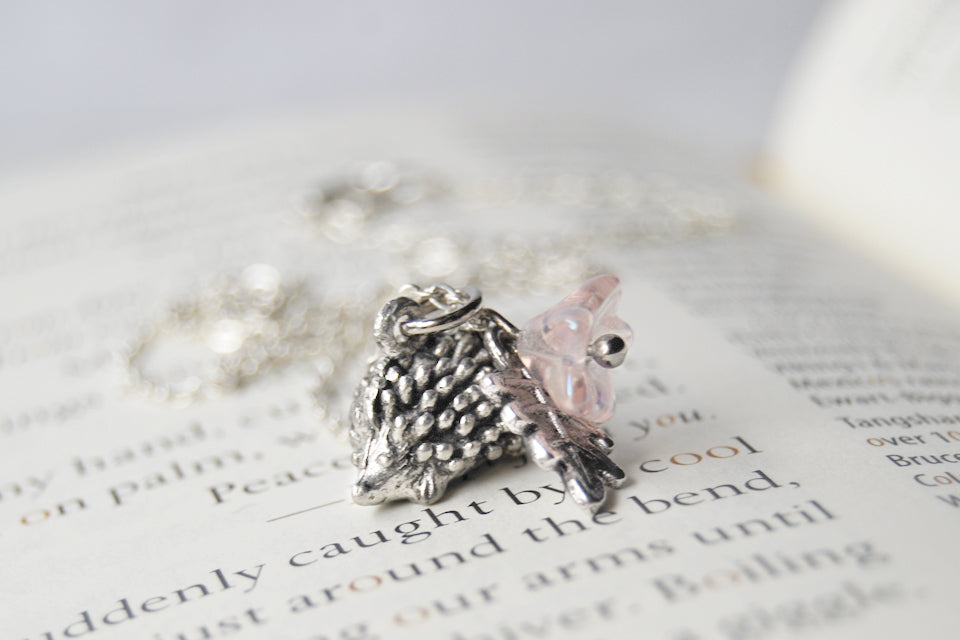 Holly the Hedgehog | Cute Hedgehog Charm Necklace | Silver Hedgehog - Enchanted Leaves - Nature Jewelry - Unique Handmade Gifts