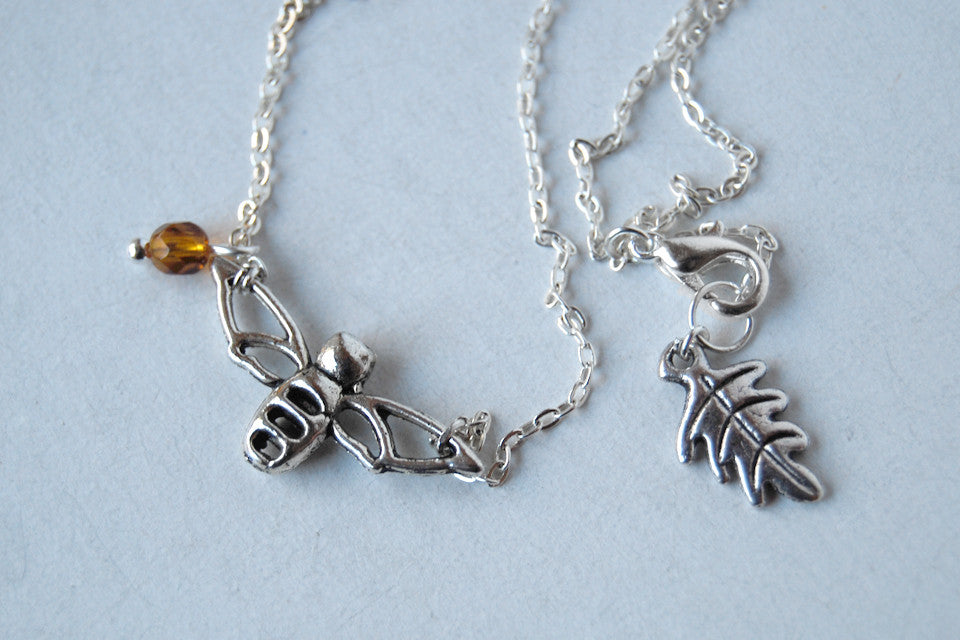 Sweet Honey Bee Charm Necklace - Enchanted Leaves - Nature Jewelry - Unique Handmade Gifts