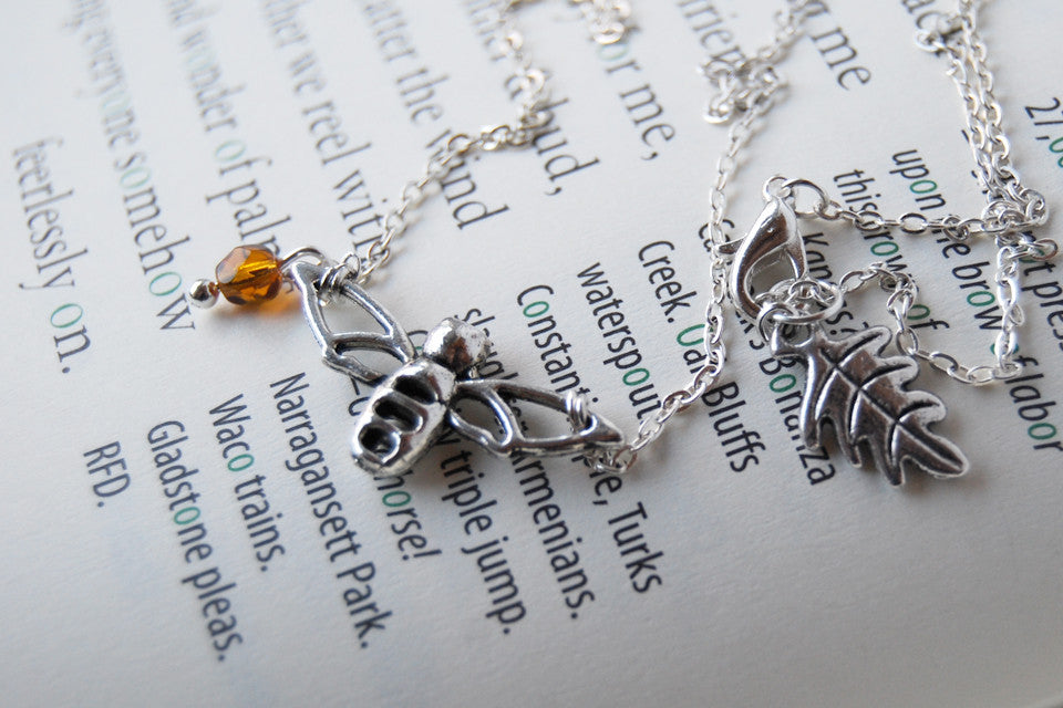 Sweet Honey Bee Charm Necklace - Enchanted Leaves - Nature Jewelry - Unique Handmade Gifts