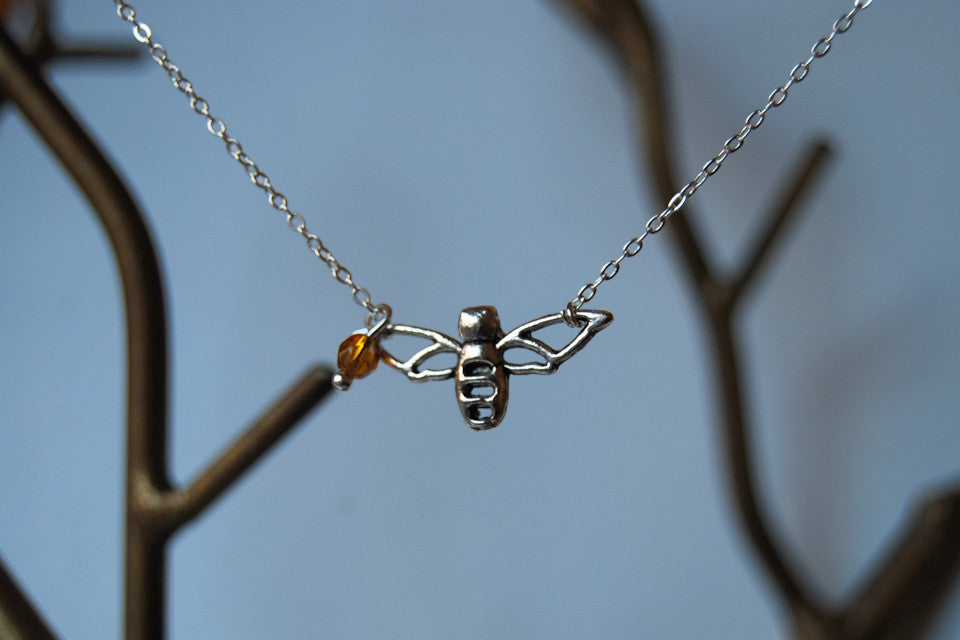 Sweet Honey Bee Charm Necklace - Enchanted Leaves - Nature Jewelry - Unique Handmade Gifts