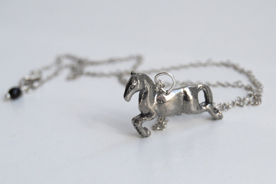 Galloping Horse Necklace | Silver Horse Pendant | Cute Equestrian Jewelry - Enchanted Leaves - Nature Jewelry - Unique Handmade Gifts