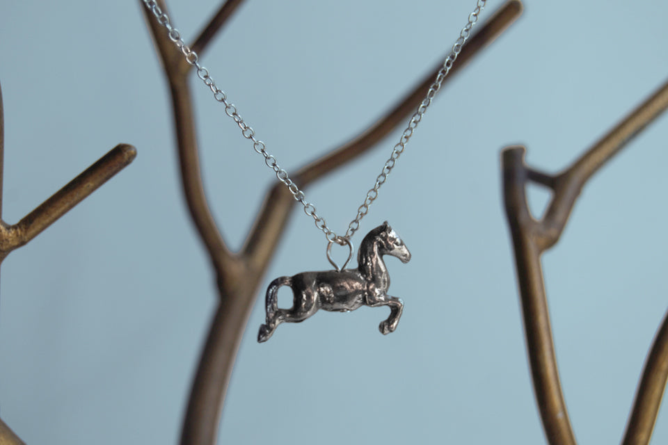 Galloping Horse Necklace | Silver Horse Pendant | Cute Equestrian Jewelry - Enchanted Leaves - Nature Jewelry - Unique Handmade Gifts
