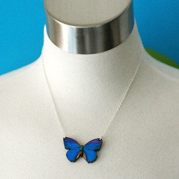 Blue Morpho Butterfly Necklace | Magical Butterfly Pendant | Butterfly Jewelry - Enchanted Leaves - Nature Jewelry - Unique Handmade Gifts