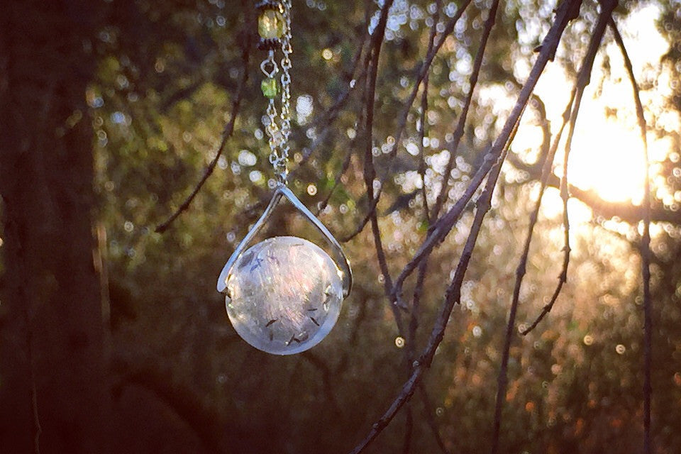 Dandelion Wish Orb Necklace | Large Glass Dandelion Necklace | Real Dandelion Wishes Pendant | Whimsical Gift - Enchanted Leaves - Nature Jewelry - Unique Handmade Gifts