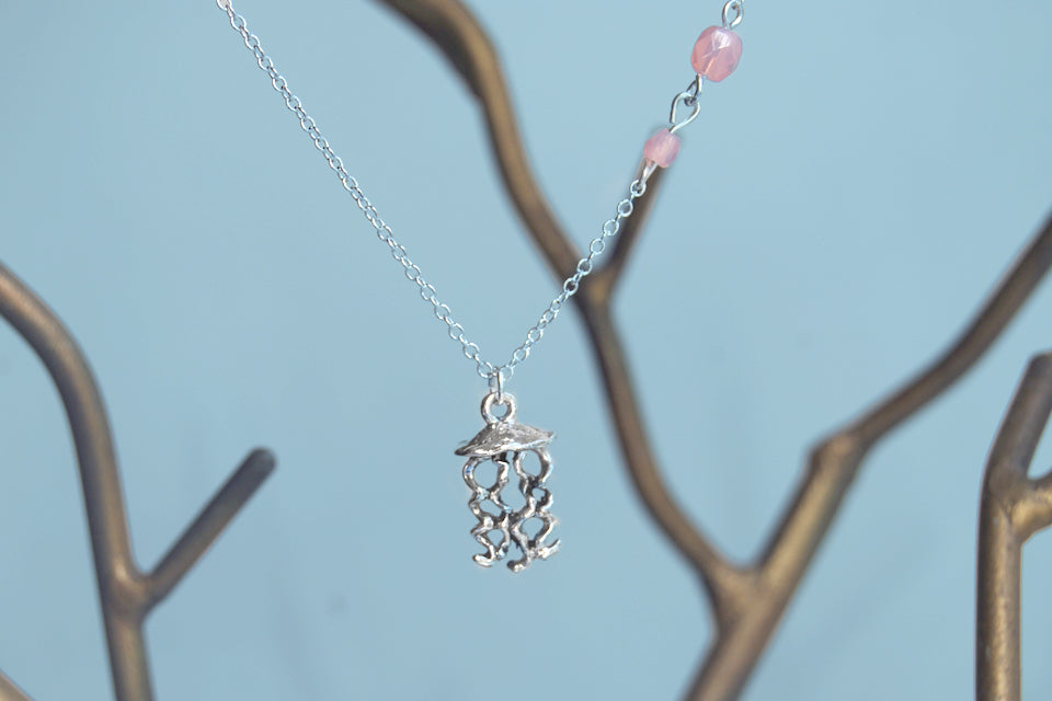 Jellyfish Necklace | Nautical Jewelry | Silver Jellyfish Charm Necklace - Enchanted Leaves - Nature Jewelry - Unique Handmade Gifts