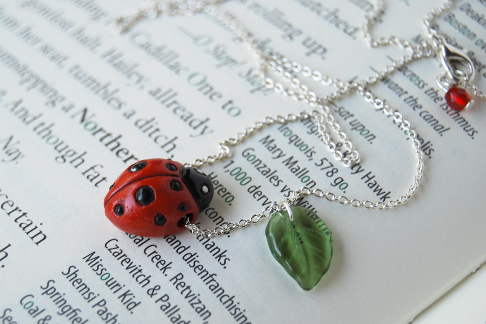 Ladybug Necklace | Handmade Ladybug Charm Necklace | Cute Ladybird Pendant - Enchanted Leaves - Nature Jewelry - Unique Handmade Gifts