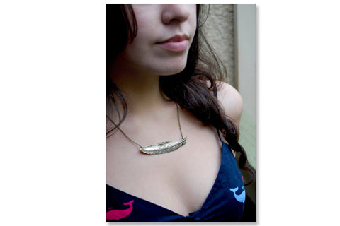 Large Brass Feather Necklace | Feather Pendant | Boho Jewelry - Enchanted Leaves - Nature Jewelry - Unique Handmade Gifts