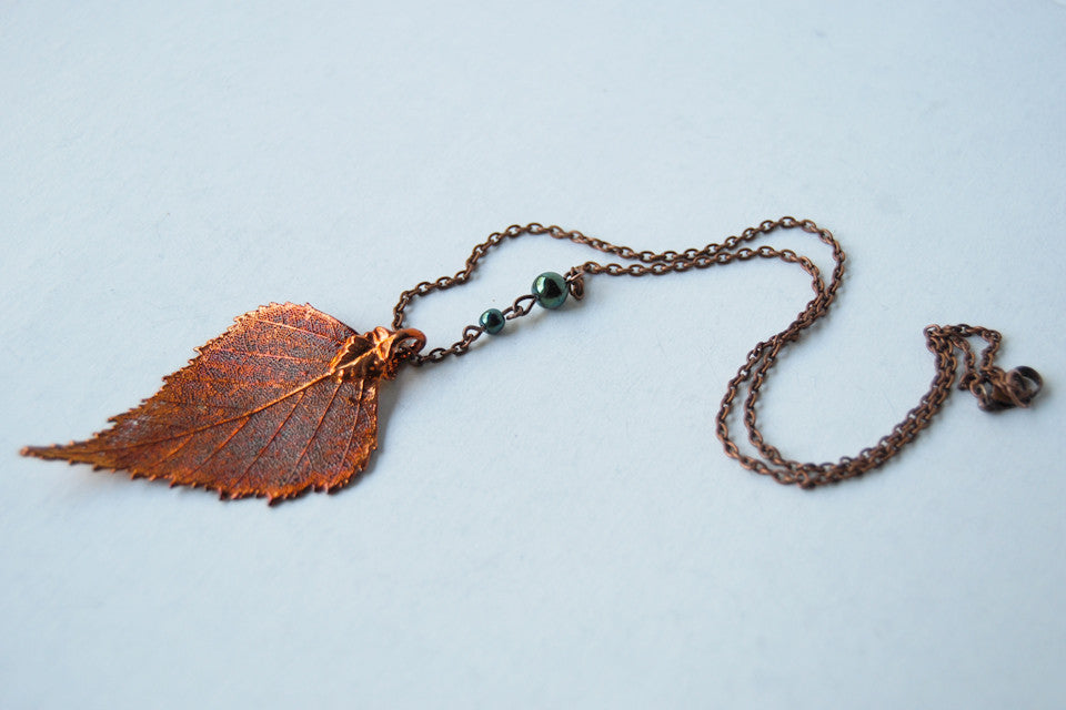 Custom Medium Copper Birch Leaf Necklace | REAL Birch Leaf Electroformed Pendant | Nature Jewelry - Enchanted Leaves - Nature Jewelry - Unique Handmade Gifts