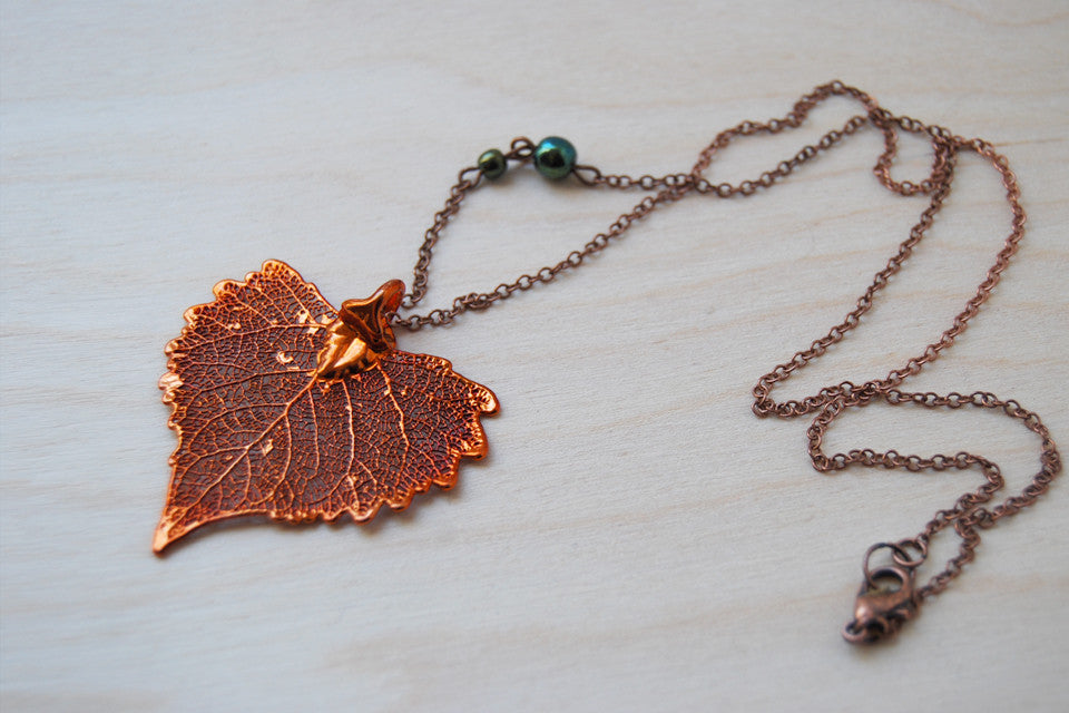 Custom Large Copper Cottonwood Leaf Necklace | REAL Cottonwood Leaf Pendant | Copper Electroformed Pendant | Nature Jewelry - Enchanted Leaves - Nature Jewelry - Unique Handmade Gifts