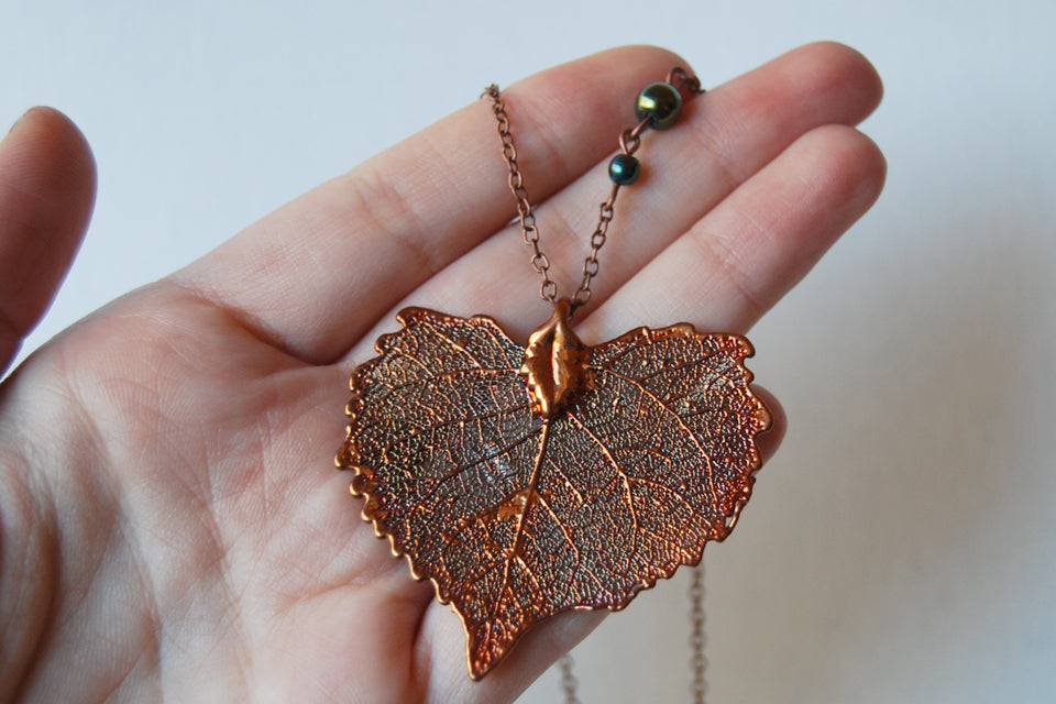 Custom Large Copper Cottonwood Leaf Necklace | REAL Cottonwood Leaf Pendant | Copper Electroformed Pendant | Nature Jewelry - Enchanted Leaves - Nature Jewelry - Unique Handmade Gifts