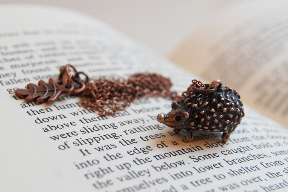 Large Copper Hedgehog Necklace | Cute Hedgehog Charm Necklace | Hedgie Pendant - Enchanted Leaves - Nature Jewelry - Unique Handmade Gifts