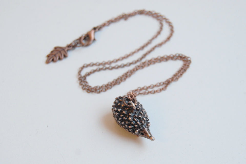 Large Copper Hedgehog Necklace | Cute Hedgehog Charm Necklace | Hedgie Pendant - Enchanted Leaves - Nature Jewelry - Unique Handmade Gifts
