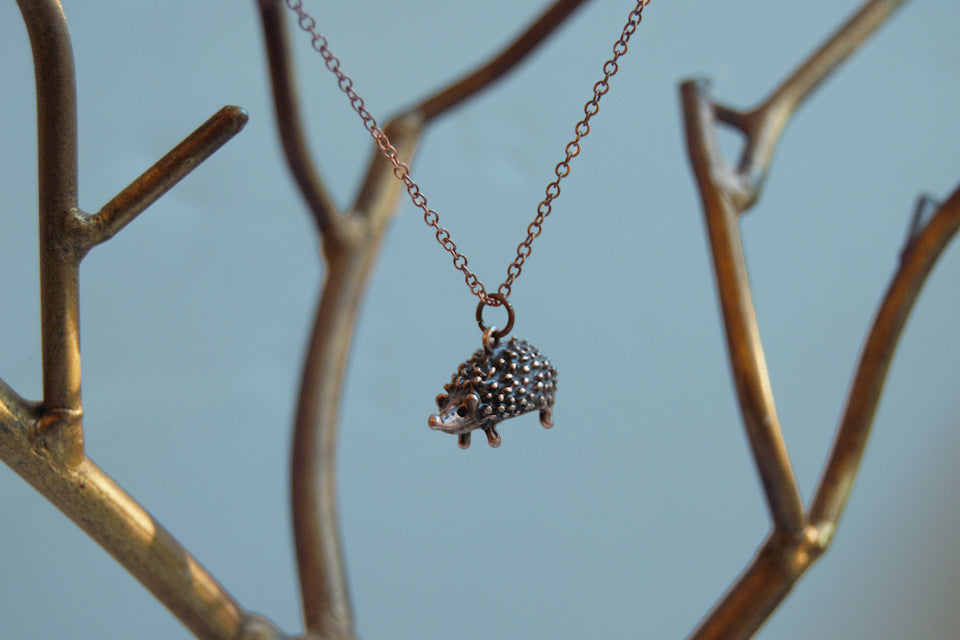Large Copper Hedgehog Necklace | Cute Hedgehog Charm Necklace | Hedgie Pendant - Enchanted Leaves - Nature Jewelry - Unique Handmade Gifts