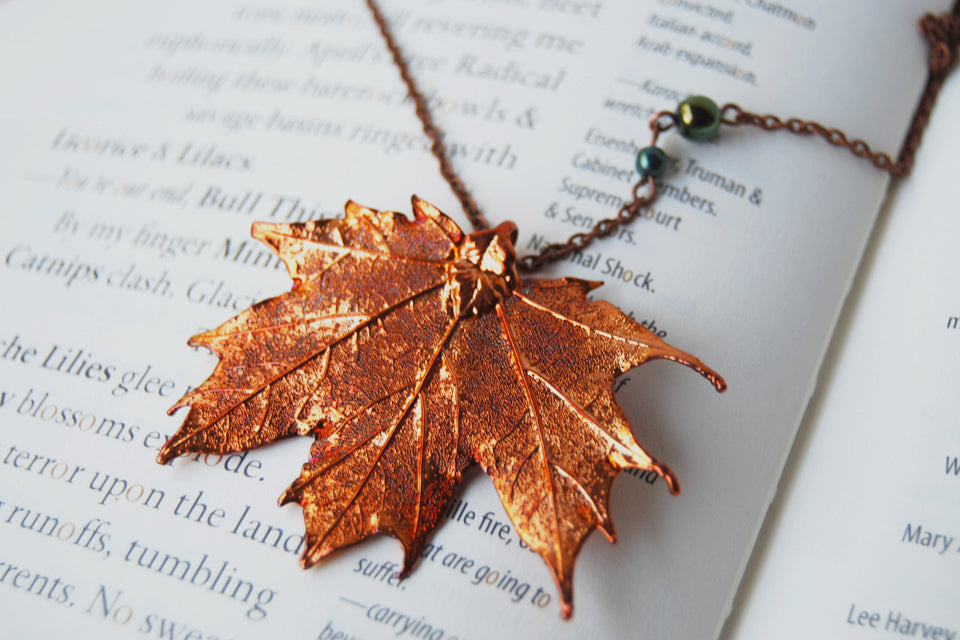 Medium Fallen Copper Maple Leaf Necklace | REAL Maple Leaf Pendant | Copper Electroformed Nature - Enchanted Leaves - Nature Jewelry - Unique Handmade Gifts
