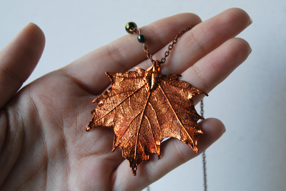 Custom Large Copper Maple Leaf Necklace | REAL Maple Leaf Pendant | Electroformed Nature Jewelry - Enchanted Leaves - Nature Jewelry - Unique Handmade Gifts