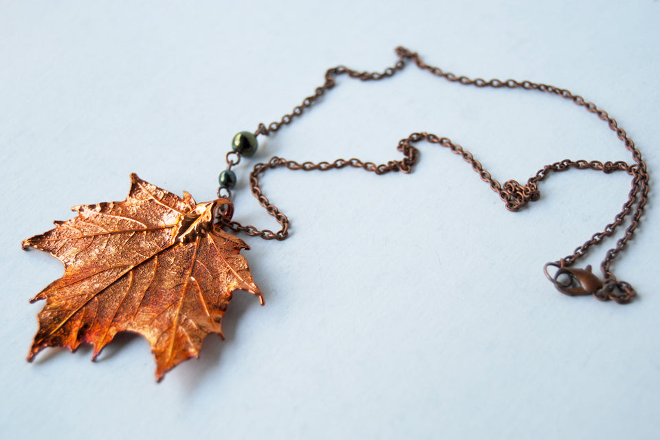 Medium Fallen Copper Maple Leaf Necklace | REAL Maple Leaf Pendant | Copper Electroformed Nature - Enchanted Leaves - Nature Jewelry - Unique Handmade Gifts