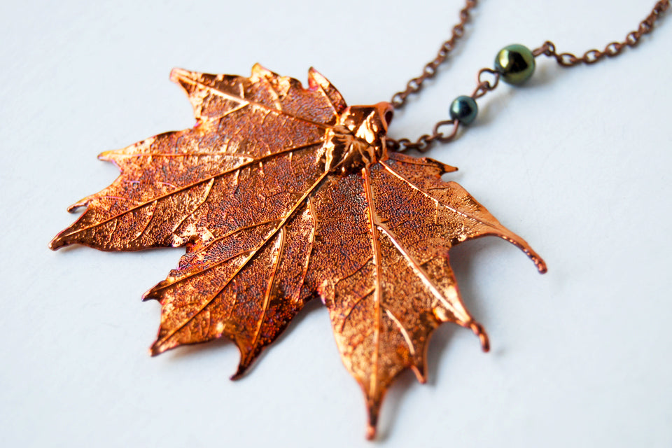 Medium Fallen Copper Maple Leaf Necklace | REAL Maple Leaf Pendant | Copper Electroformed Nature - Enchanted Leaves - Nature Jewelry - Unique Handmade Gifts