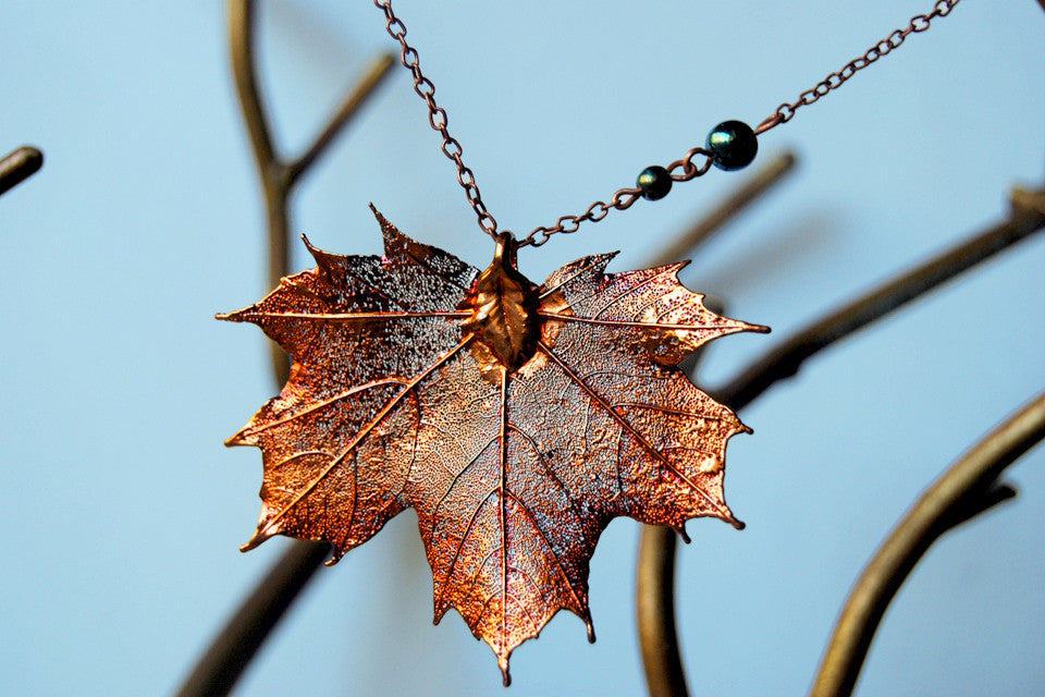 Large Fallen Copper Maple Leaf Necklace | REAL Maple Leaf Pendant | Electroformed Nature Jewelry - Enchanted Leaves - Nature Jewelry - Unique Handmade Gifts
