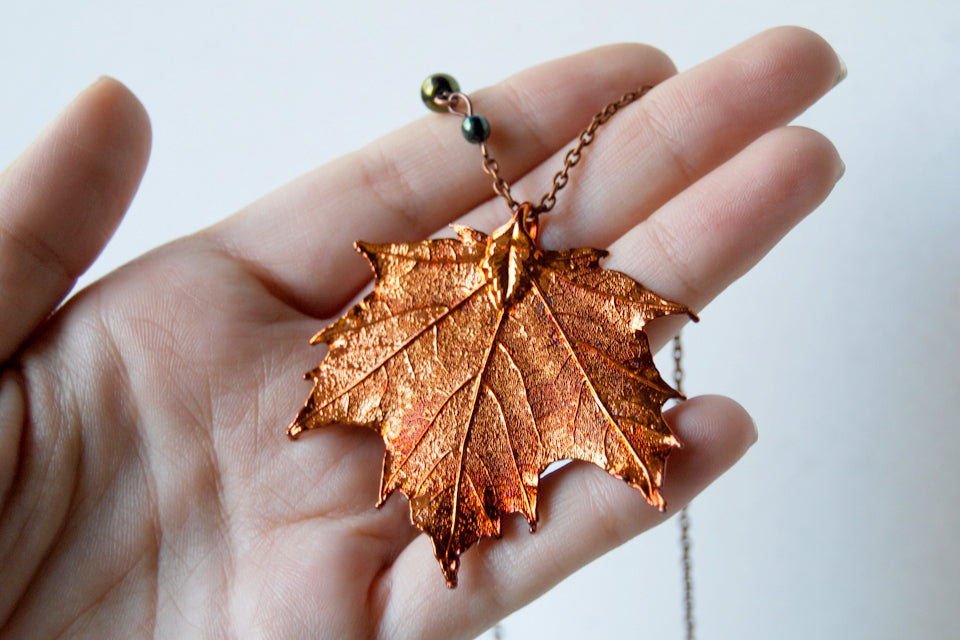 Medium Fallen Copper Maple Leaf Necklace | REAL Maple Leaf Pendant | Copper Electroformed Nature - Enchanted Leaves - Nature Jewelry - Unique Handmade Gifts