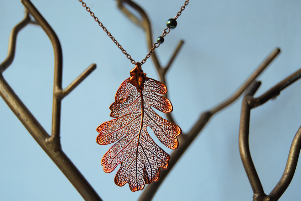 Custom Large Copper Oak Leaf Necklace | REAL Oak Leaf Electroformed Pendant | Nature Jewelry - Enchanted Leaves - Nature Jewelry - Unique Handmade Gifts