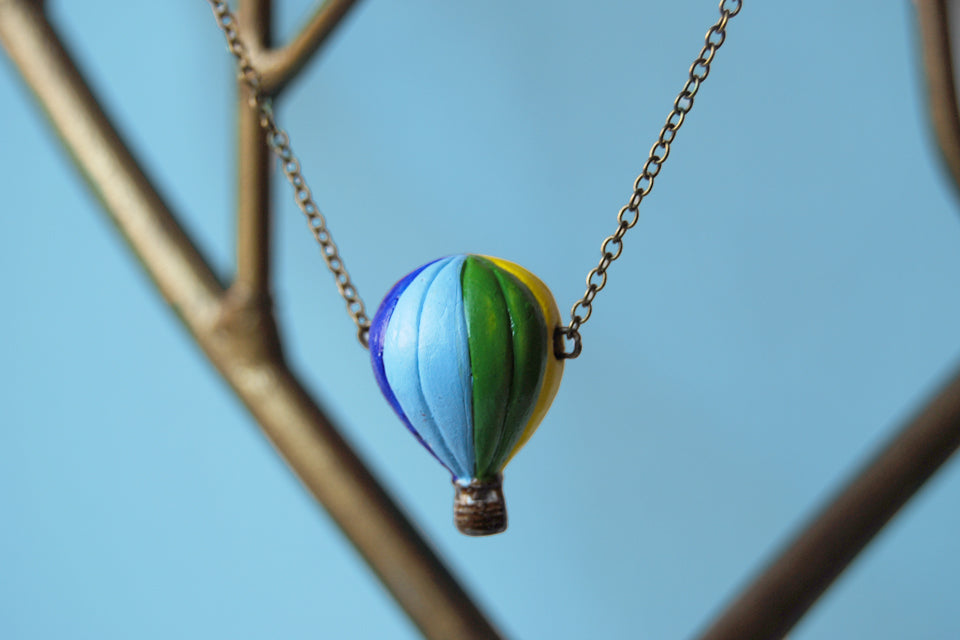 Bon Voyage! | Hot Air Balloon Necklace | Whimsical Charm Jewelry - Enchanted Leaves - Nature Jewelry - Unique Handmade Gifts