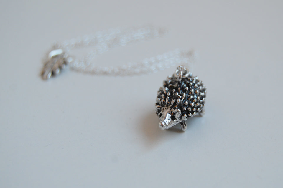 Large Silver Hedgehog Necklace | Cute Hedgehog Charm Necklace | Hedgie Pendant - Enchanted Leaves - Nature Jewelry - Unique Handmade Gifts