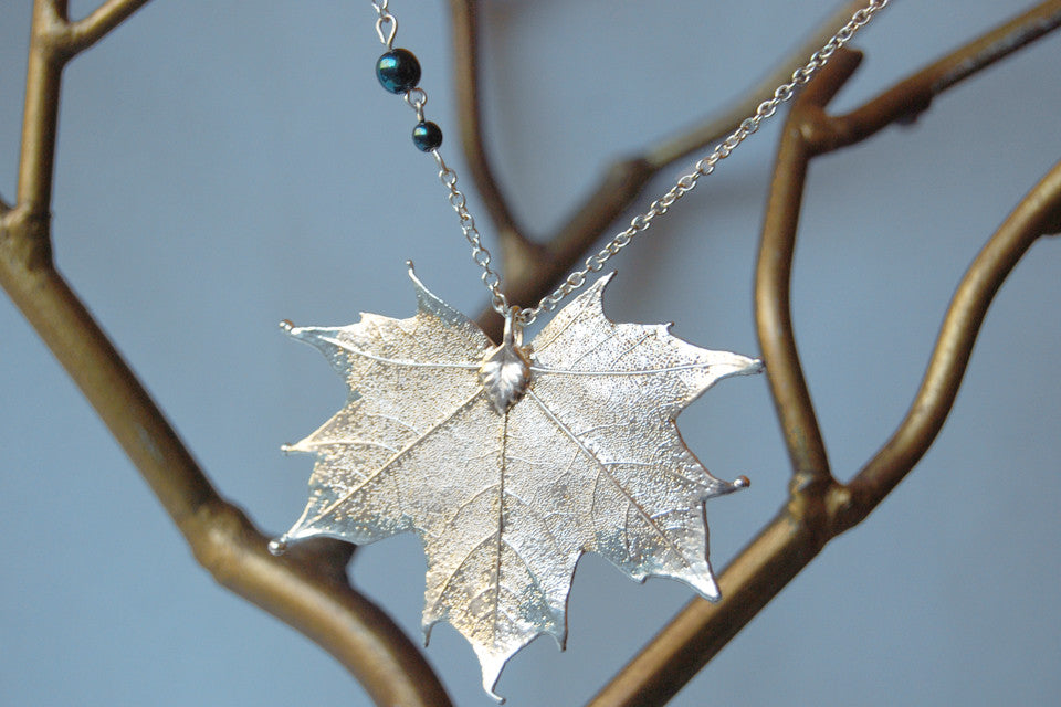 Custom Large Silver Maple Leaf Necklace | REAL Maple Leaf Pendant | Silver Electroformed Pendant | Nature Jewelry - Enchanted Leaves - Nature Jewelry - Unique Handmade Gifts