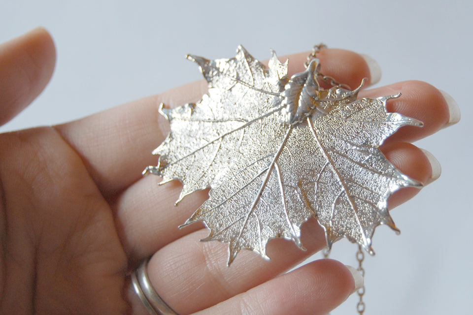 Large Fallen Silver Maple Leaf Necklace | REAL Maple Leaf Electroformed Nature - Enchanted Leaves - Nature Jewelry - Unique Handmade Gifts