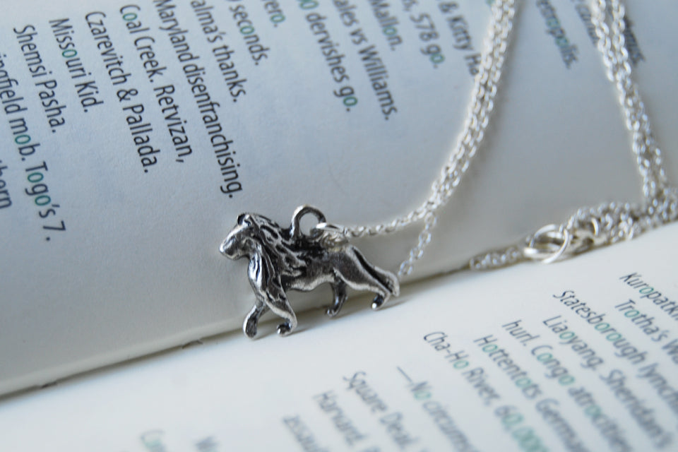 Little Lion Necklace | Silver Lion Charm Necklace | Wild Animal Pendant - Enchanted Leaves - Nature Jewelry - Unique Handmade Gifts