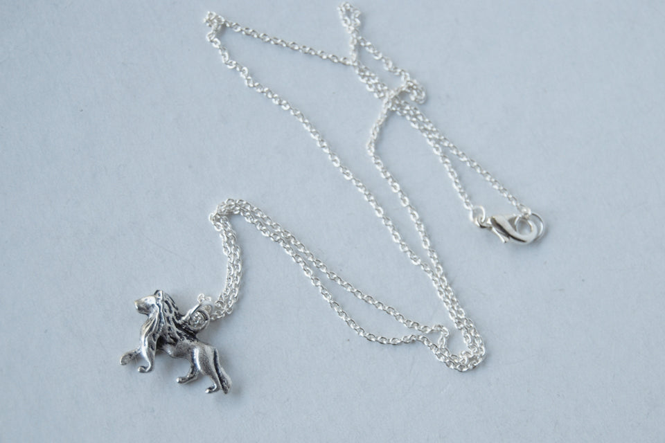 Little Lion Necklace | Silver Lion Charm Necklace | Wild Animal Pendant - Enchanted Leaves - Nature Jewelry - Unique Handmade Gifts