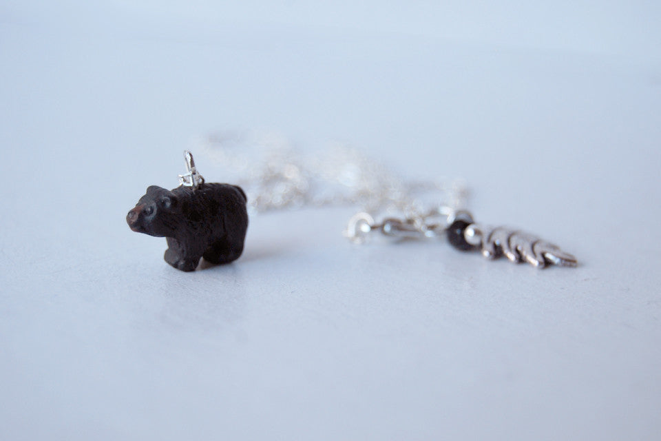 Little Black Bear Necklace | Cute Bear Charm Necklace | Yosemite Black Bear Necklace - Enchanted Leaves - Nature Jewelry - Unique Handmade Gifts