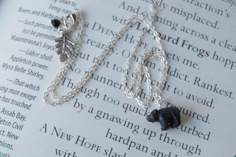 Little Black Bear Necklace | Cute Bear Charm Necklace | Yosemite Black Bear Necklace - Enchanted Leaves - Nature Jewelry - Unique Handmade Gifts