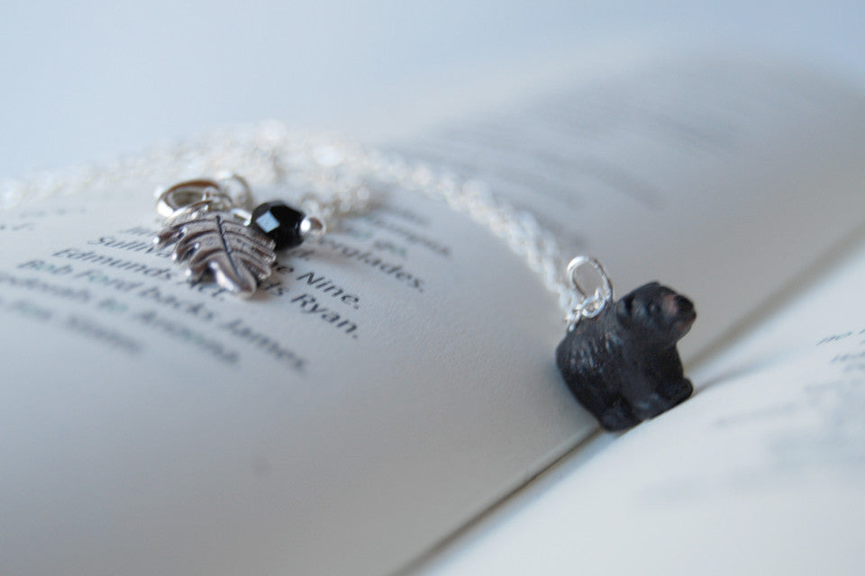 Little Black Bear Necklace | Cute Bear Charm Necklace | Yosemite Black Bear Necklace - Enchanted Leaves - Nature Jewelry - Unique Handmade Gifts
