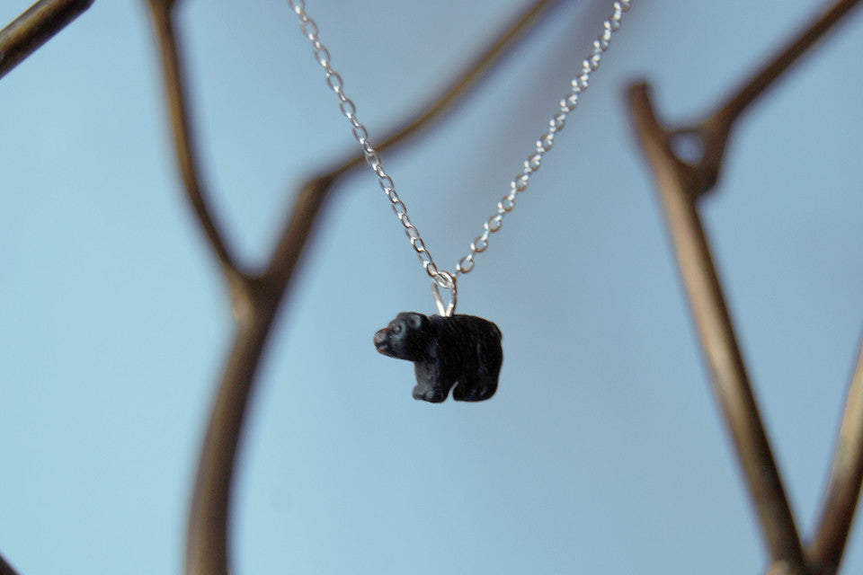 Little Black Bear Necklace | Cute Bear Charm Necklace | Yosemite Black Bear Necklace - Enchanted Leaves - Nature Jewelry - Unique Handmade Gifts