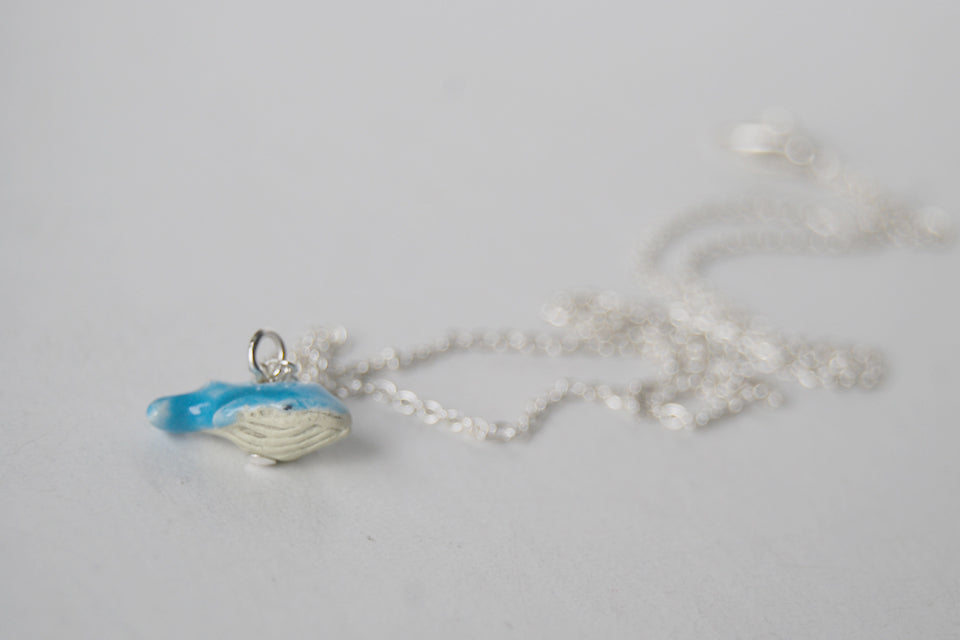 Tiny Blue Whale Necklace - Enchanted Leaves - Nature Jewelry - Unique Handmade Gifts