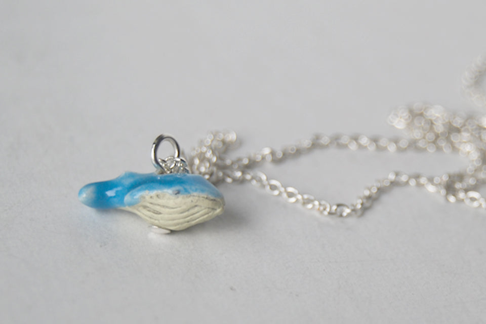 Tiny Blue Whale Necklace - Enchanted Leaves - Nature Jewelry - Unique Handmade Gifts