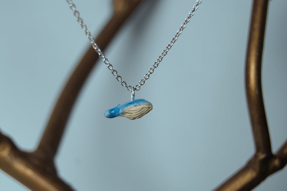 Tiny Blue Whale Necklace - Enchanted Leaves - Nature Jewelry - Unique Handmade Gifts