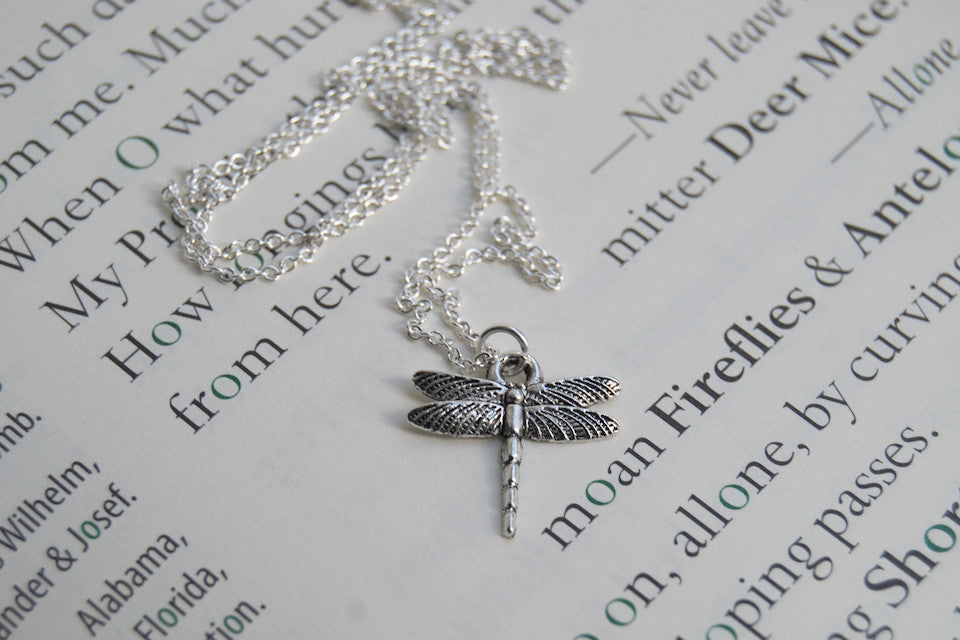 Tiny Silver Dragonfly Necklace - Enchanted Leaves - Nature Jewelry - Unique Handmade Gifts