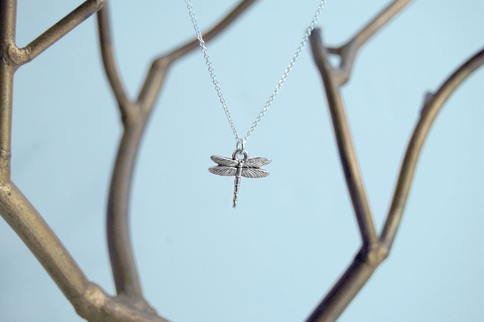 Tiny Silver Dragonfly Necklace - Enchanted Leaves - Nature Jewelry - Unique Handmade Gifts