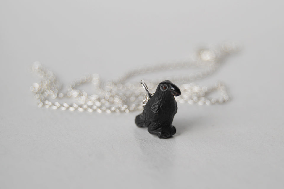 Little Crow Necklace | Black Bird Charm Necklace - Enchanted Leaves - Nature Jewelry - Unique Handmade Gifts