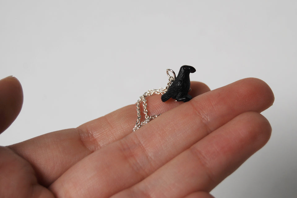 Little Crow Necklace | Black Bird Charm Necklace - Enchanted Leaves - Nature Jewelry - Unique Handmade Gifts
