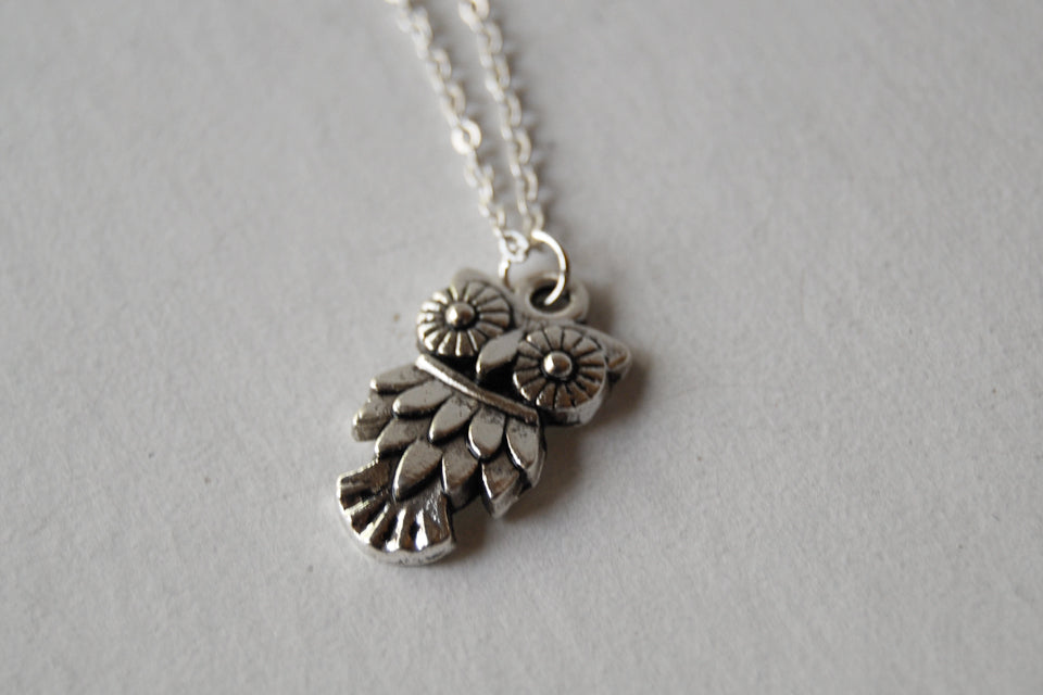 Little Owl Necklace | Woodland Silver Owl Charm Necklace | Fall Jewelry - Enchanted Leaves - Nature Jewelry - Unique Handmade Gifts