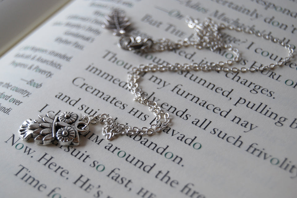 Little Owl Necklace | Woodland Silver Owl Charm Necklace | Fall Jewelry - Enchanted Leaves - Nature Jewelry - Unique Handmade Gifts