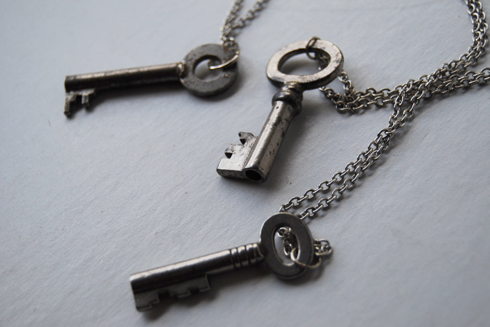 Medium Antique Skeleton Key Necklace | Vintage Key Charm | Skeleton Key Pendant - Enchanted Leaves - Nature Jewelry - Unique Handmade Gifts