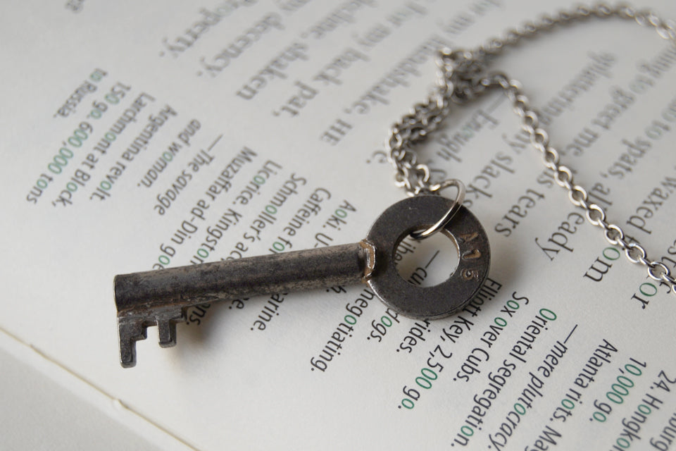 Medium Antique Skeleton Key Necklace | Vintage Key Charm | Skeleton Key Pendant - Enchanted Leaves - Nature Jewelry - Unique Handmade Gifts