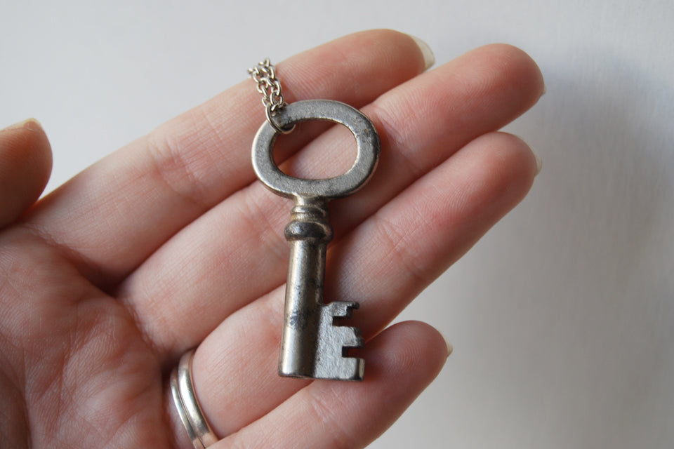 Medium Antique Skeleton Key Necklace | Vintage Key Charm | Skeleton Key Pendant - Enchanted Leaves - Nature Jewelry - Unique Handmade Gifts
